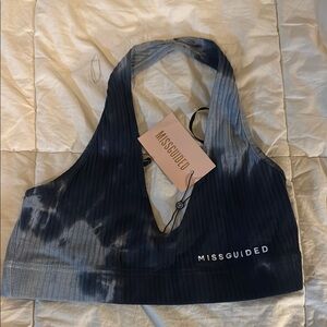 Missguided Navy Tie-Dye Halter Top